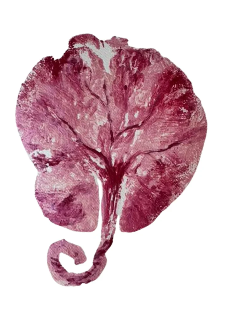 Placenta print in deep red tones