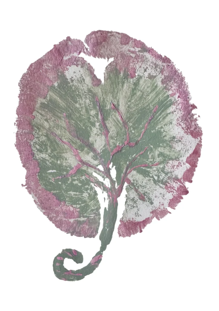 Placenta print in pink and green tones