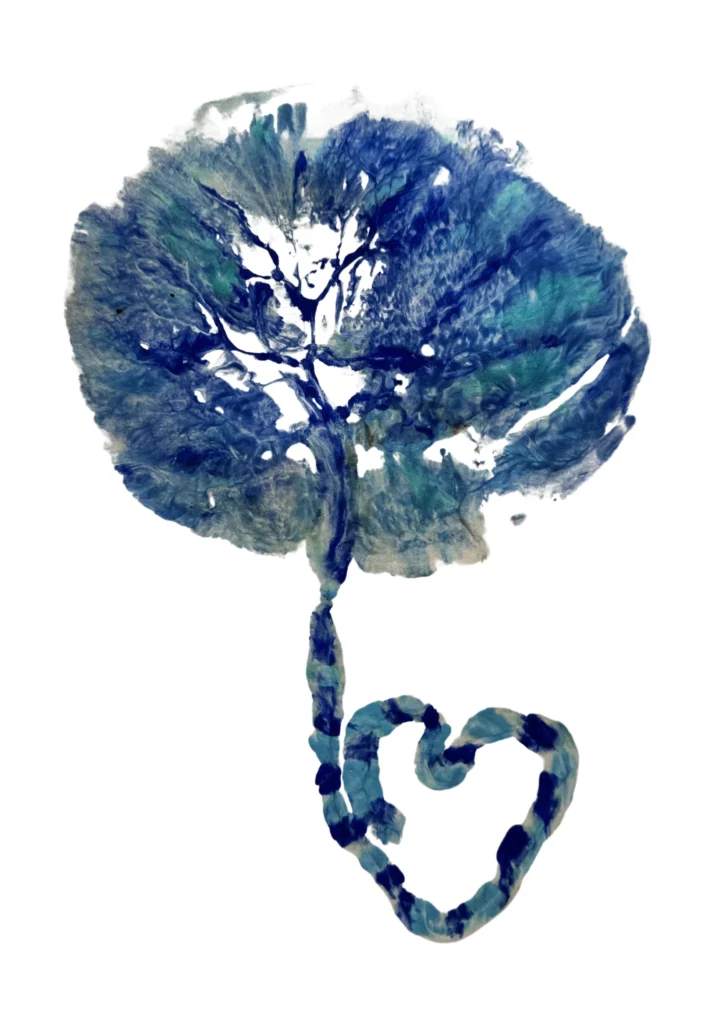 Placenta print in navy and teal tones