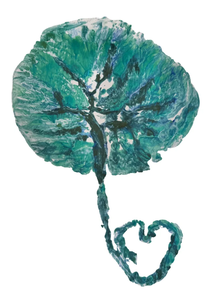 Placenta print in teal green tones