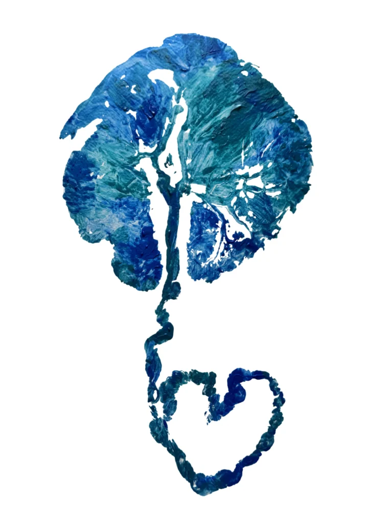 Placenta print in teal and blue tones