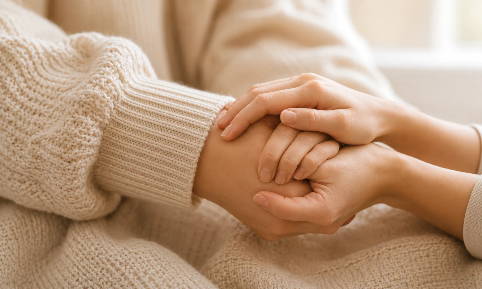 Two hands clasped together