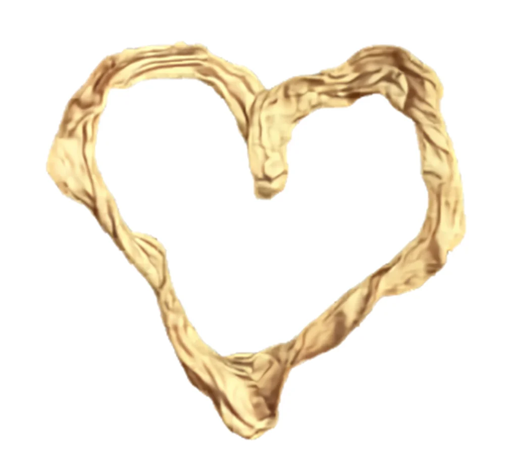 Umbilical cord keepsake shaped like a heart, in pale gold