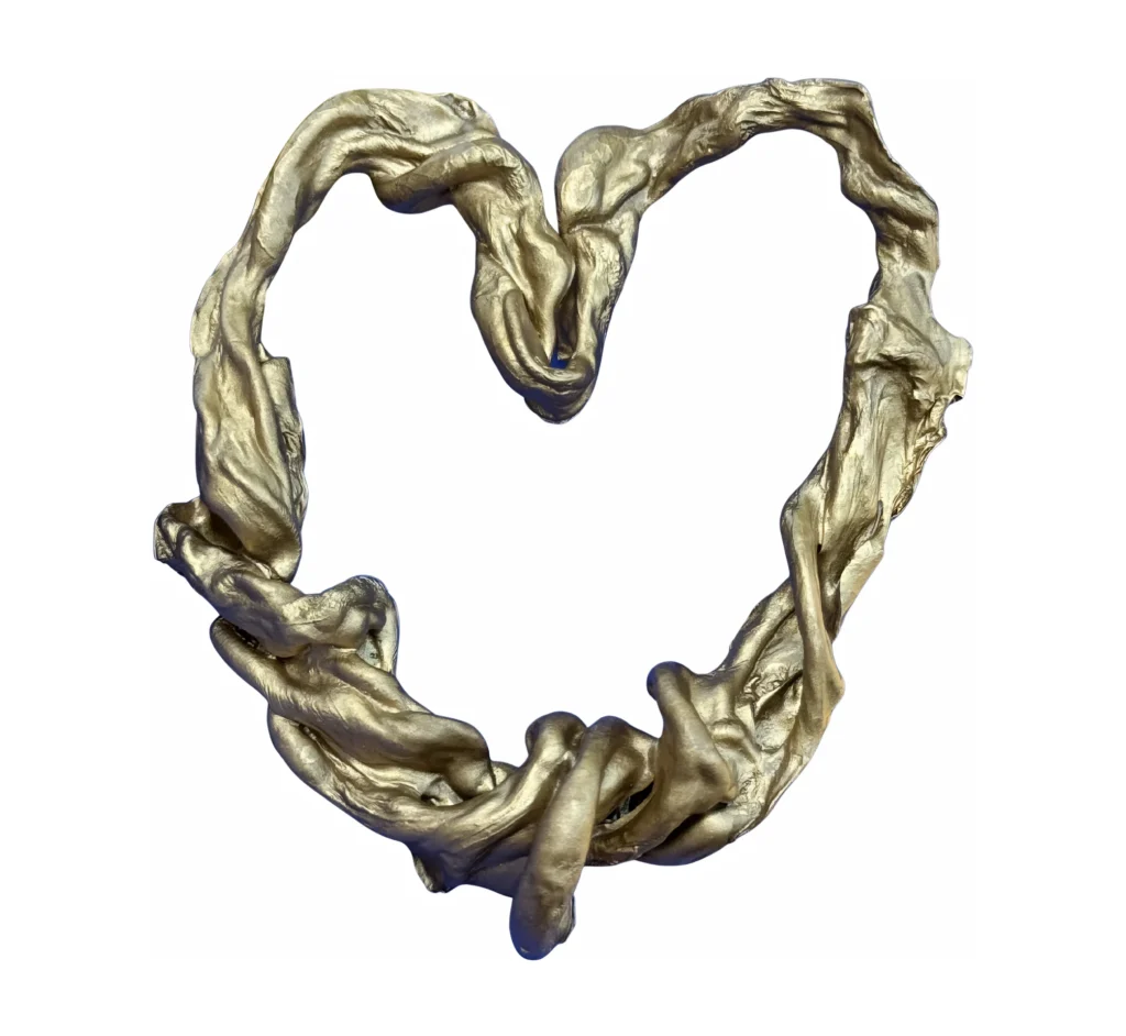 Umbilical cord keepsake shaped like a heart, in olive gold